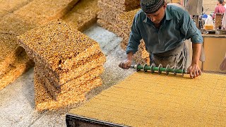 Til Chikki Recipe | Live Jaggery Bar Candy Making Skills! Amazing Street Food Processing Til Gazak