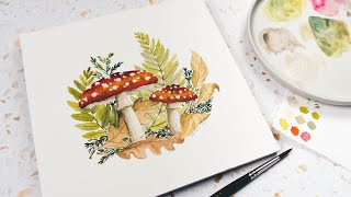 Paint Fly Agaric Mushrooms in Watercolour | An Autumn Woodland Inspired Art Tutorial