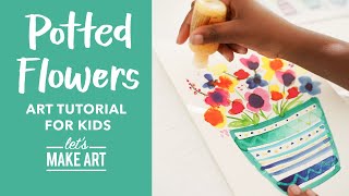 Potted Flowers 🌷 Easy Kids Watercolor Art Lesson by Nicole Miyuki of Let's Make Art